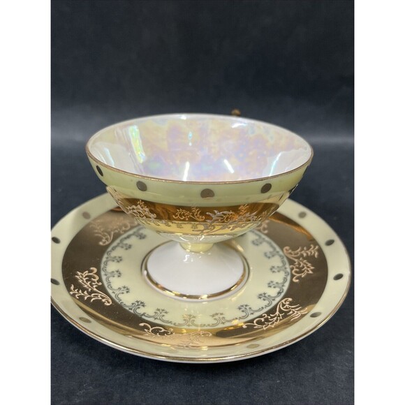 VTG‎ Royal Halsey Very Fine Cup and Saucer Yellow Gold Iridescent Rare - Picture 2 of 12